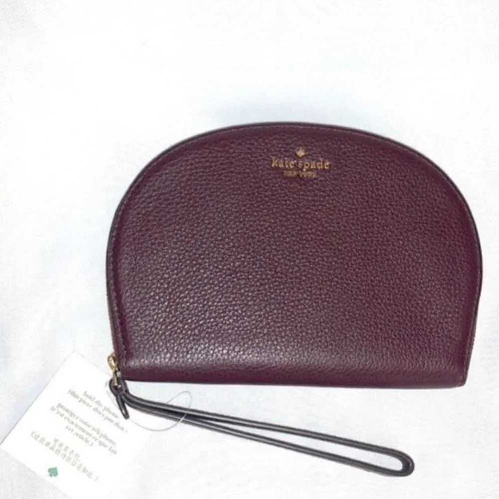 KATE SPADE Leather Rima Half Moon Wristlet Chocolate Cherry